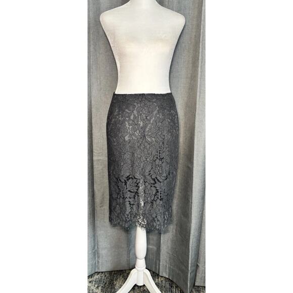CHASER NWT Gray High Waist Lace Exposed Zipper Lined Mini Pencil Skirt Small - Picture 3 of 16